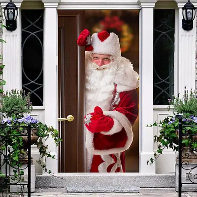 Kindly Santa Claus Blurry Christmas Vibe Door Cover - Aperturee