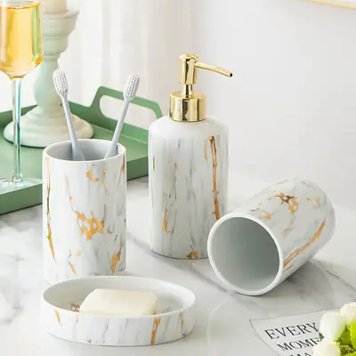 Bathroom Marble Bathroom Wash Kit Ceramic | Color: White