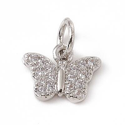 Brass Micro Pave Clear Cubic Zirconia Butterfly Charms