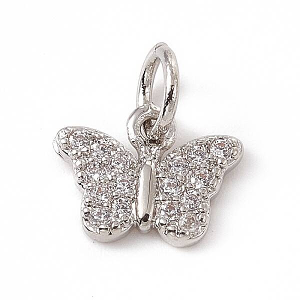 Brass Micro Pave Clear Cubic Zirconia Butterfly Charms
