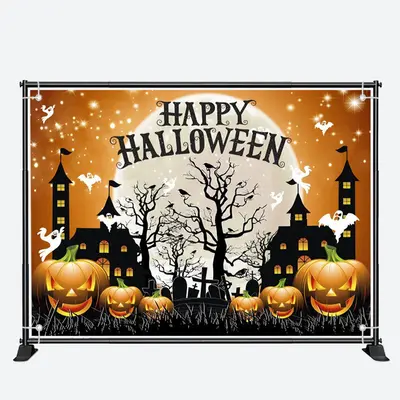 Black House Ghost Pumpkin Night Halloween Backdrop - Aperturee