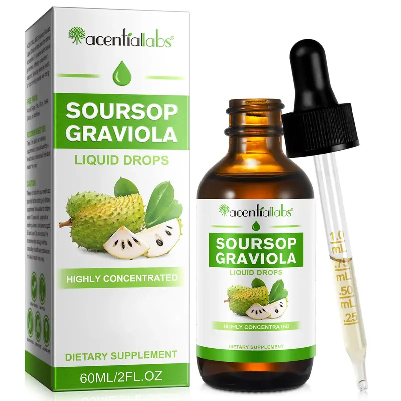 Acentialabs Soursop Graviola Liquid Drops 60ml Organic Vitamin Supplement for Immune Boost Relaxation & Sleep High in Prebiot...