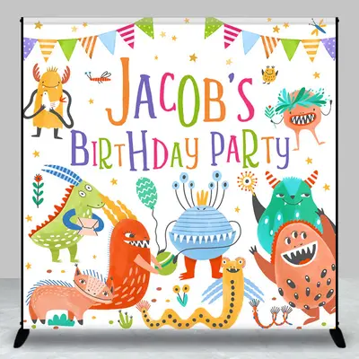 Colorful Monsters Custom Name Birthday Bash Backdrop - Aperturee