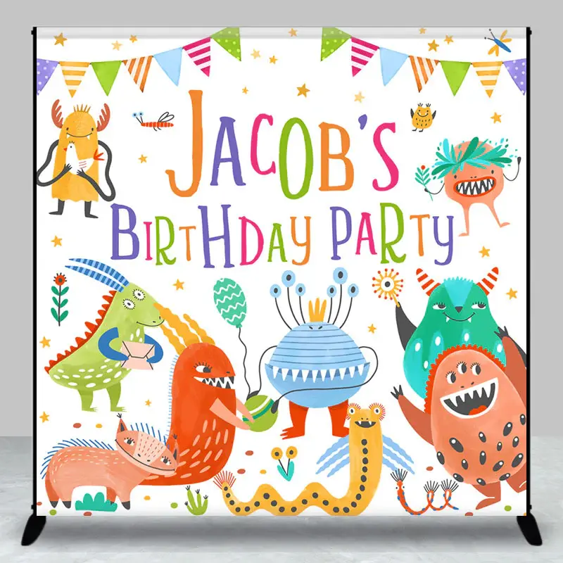 Colorful Monsters Custom Name Birthday Bash Backdrop - Aperturee