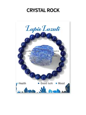 Handmade Lapis Lazuli Beaded Bracelet Set with Inspirational Cards, Fashionable Elastic String, Unisex Jewelry Gift for All O...