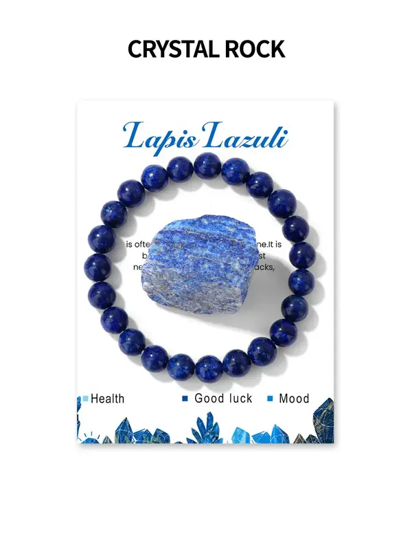 Handmade Lapis Lazuli Beaded Bracelet Set with Inspirational Cards, Fashionable Elastic String, Unisex Jewelry Gift for All O...