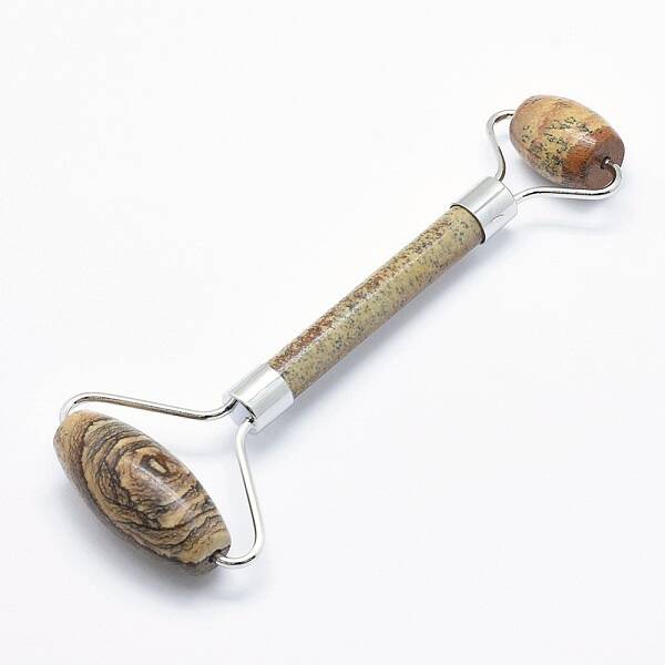 Natural Picture Jasper Brass Face Massager
