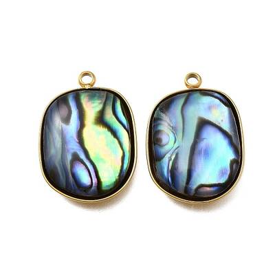 304 Stainless Steel Pave Natural Paua Shell Pendants