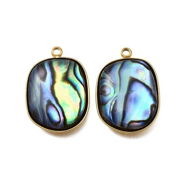 304 Stainless Steel Pave Natural Paua Shell Pendants