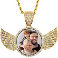 Fathers Day Gift Photo Necklacce for Men Women,Custom Photo Angel Wings Circular Pendant, Personalized Memorial Photo Pendant...