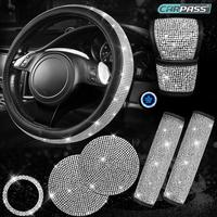 CAR PASS 7pcs Bling Car Accessories for Women,Sparkly Rhinestone Diamond Steering Wheel Cover,Belt Cushion,Glitter Shift Knob...