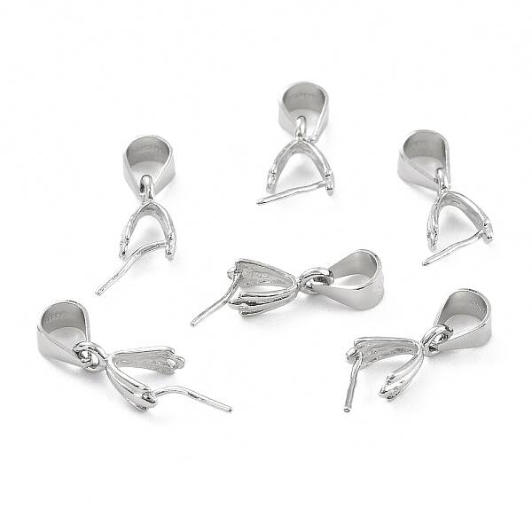 Anti-Tarnish Rhodium Plated 925 Sterling Silver Ice Pick Pinch Bails