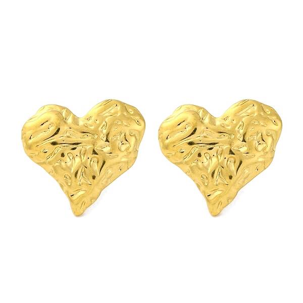 Ion Plating(IP) 304 Stainless Steel Textured Heart Stud Earrings