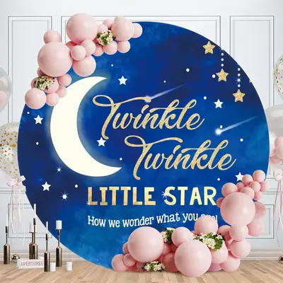 Aperturee Little Star Round Blue Baby Shower Backdrops