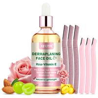Gentle Dermaplaning Kit, 1 Set Including 1 Count Rose & Vitamin E Shaving Oil & 6 Counts Facial Razor Set, Hair Removal Solut...
