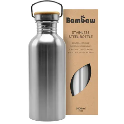 Bambaw Stainless Steel Water Bottle 1000ml Steel Naturale
