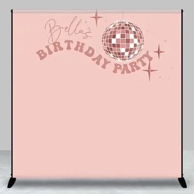 Aperturee Personalized Simple Pink Disco Ball Birthday Backdrop | Custom Birthday Back Drop | Custom Birthday Backdrops | Hap...