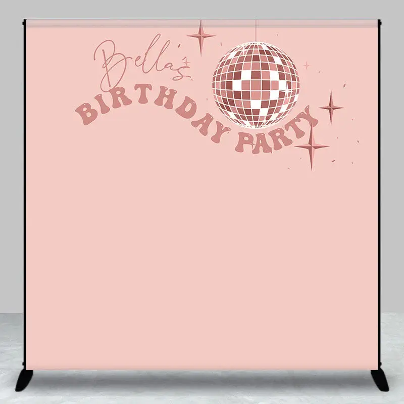 Aperturee Personalized Simple Pink Disco Ball Birthday Backdrop | Custom Birthday Back Drop | Custom Birthday Backdrops | Hap...