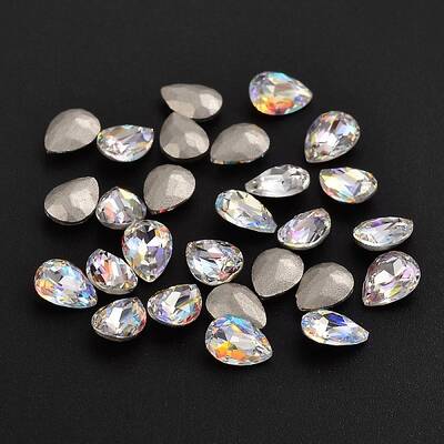 Faceted Teardrop K9 Glass Rhinestone Cabochon