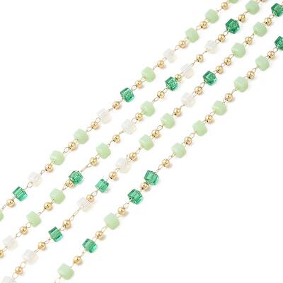 Faceted Cube Glass & Round Beaded Chains