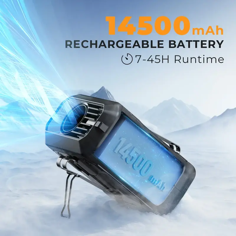 FrSara Waist Fan, 14500mAh PowerBank, Portable Rechargeable Fan,  45H Runtime, 10-Speed ​​Personal Fan w/Lanyard, Flash L...