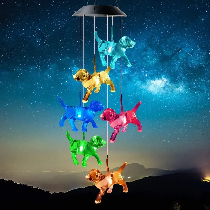 Solar Powered Dog Design Wind Chime Night Light, Outdoor Decorative Atmosphere Light For Outdoor Garden Yard Decoration