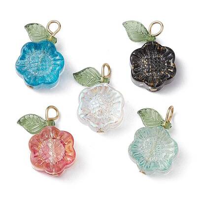 Transparent Glass Flower with Acrylic Leaf Pendant