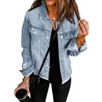 EVALESS Women's Jean Jackets Casual Non Stretch Boyfriend Washed Distressed Ripped Lapel Long Sleeve Denim Outwear Tops 2025 ...