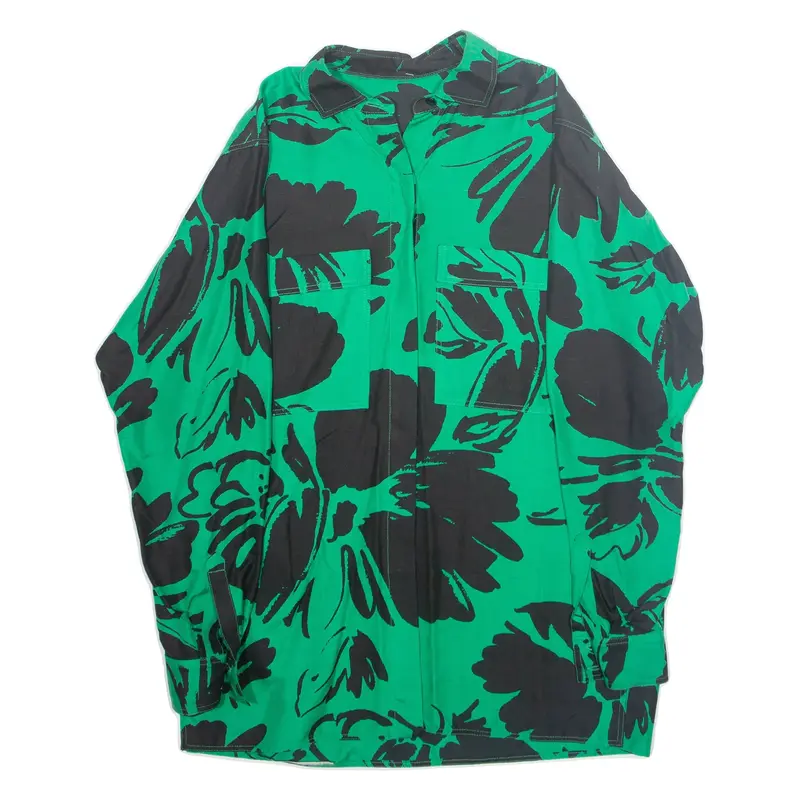 HANS ERAS Womens Printed Shirt Green Collared Long Sleeve Silk Crazy Pattern S