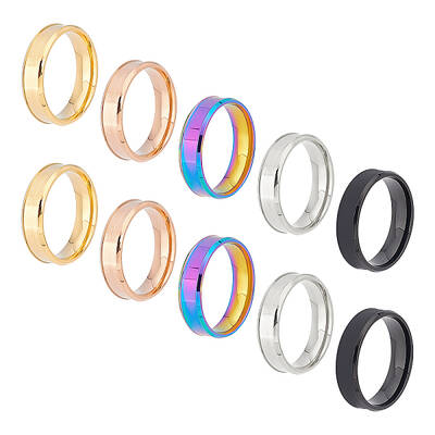 UNICRAFTALE 10pcs 5 Colors Blank Core Ring Size 10 Stainless Steel Plain Band Ring Inlay Ring Round Empty Ring Blanks for Jew...