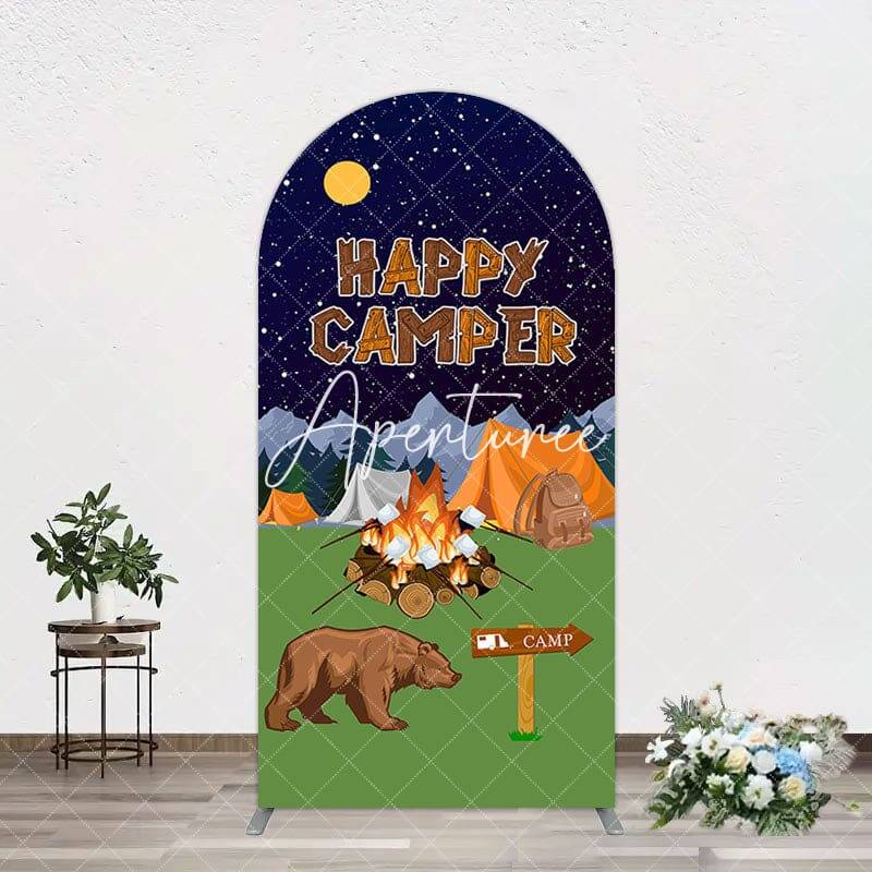 Aperturee Starry Camping Night Bear Happy Camper Arch Backdrop, 1.6X4FT(0.5X1.2M), 38.18 USD, arch backdrop kit, GZH0G452-A