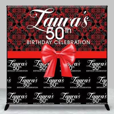 Custom Black Red 50th Birthday Celebration Backdrop - Aperturee