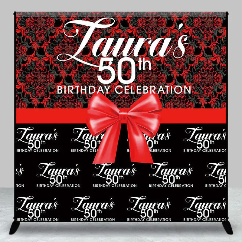 Custom Black Red 50th Birthday Celebration Backdrop - Aperturee