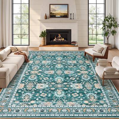 Garvee Large Area Rug 9x12 Vintage Rug Non Slip, Thin Washable Oriental Carpet, Soft Non Shedding Floor Covering, Low Pile Fo...