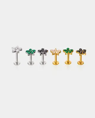 Flower Threadless Push Pin Helix Stud - Gold / Black