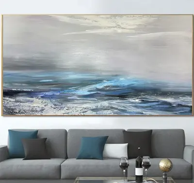 Original Ocean Landscape Painting on Canvas Abstract Marine Wall Art Textured Painting Handmade Art for Room Decor | TROUBLED...