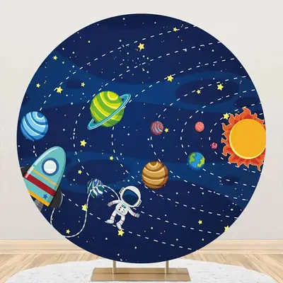 Solar System Planet Astronaut Rocket Circle Backdrop - Aperturee