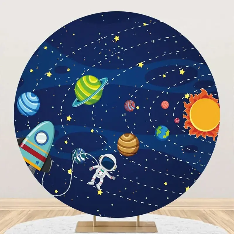 Solar System Planet Astronaut Rocket Circle Backdrop - Aperturee