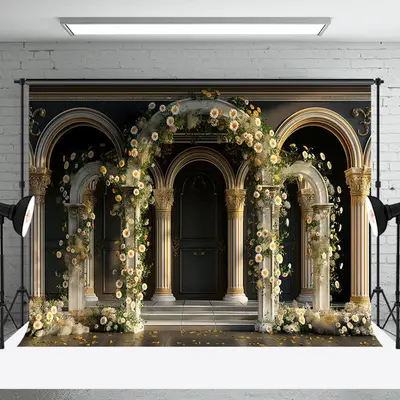 Magnificent Retro Arch Floral Architecture Backdrop