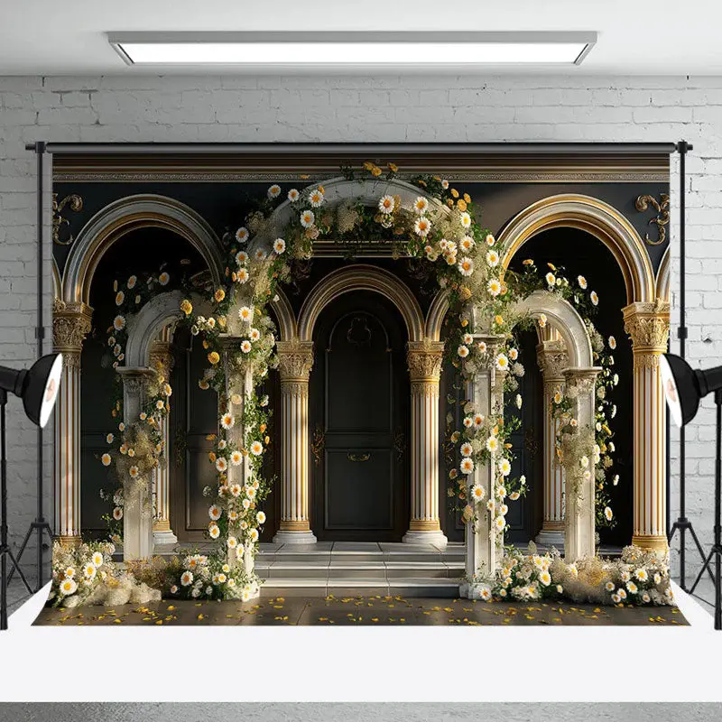 Magnificent Retro Arch Floral Architecture Backdrop
