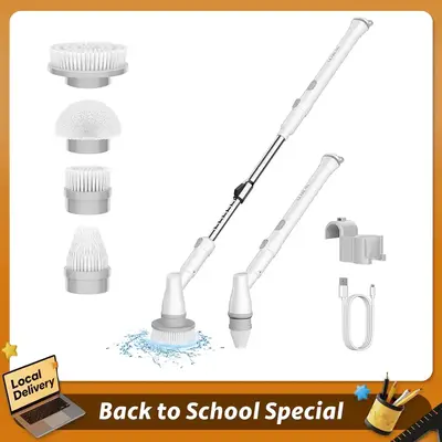 Electric Spin Scrubber, Electric Cleaning Brush with 4 Replaceable Brush Headsand, Cordless Shower Scrubber Full-Body IPX7 Wa...