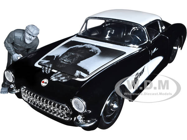 1957 Chevrolet Corvette Black with White Top and Wolfman Diecast Figure \