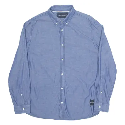 CALVIN KLEIN JEANS Denim Look Mens Plain Shirt Blue Long Sleeve L