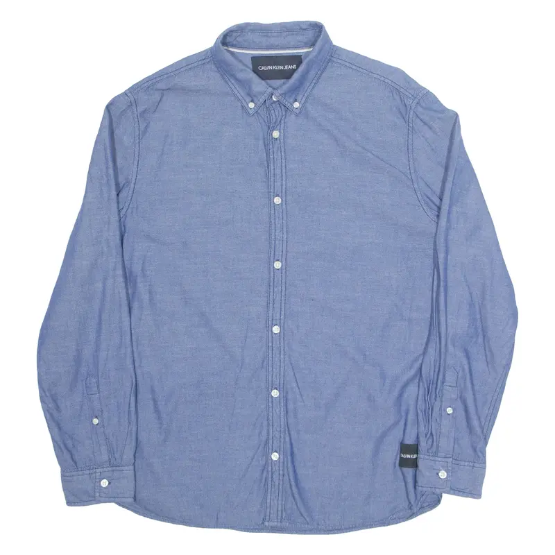 CALVIN KLEIN JEANS Denim Look Mens Plain Shirt Blue Long Sleeve L