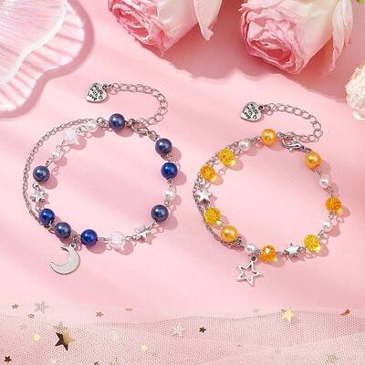 2Pcs Glass & Acrylic Beads Charm Bracelets