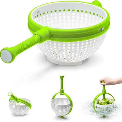 New Salad Spinner Scratch Resistant Nylon Spinning Colander | Color: Green
