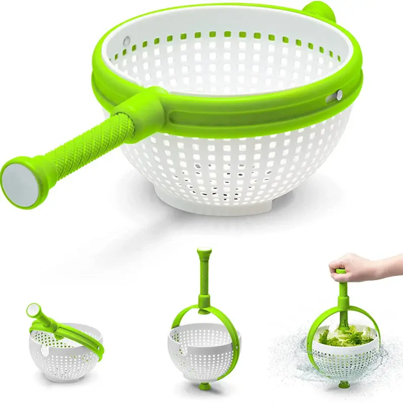 New Salad Spinner Scratch Resistant Nylon Spinning Colander | Color: Green