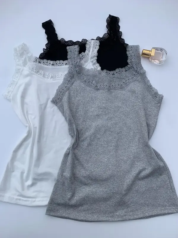 3-piece Sweet Girl Lace Edge Spliced New camisole Tank Top Women's Thin Underlay Sleeveless Tank Top