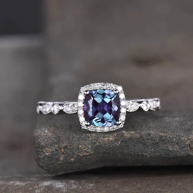 Alexandrite Engagement Ring White Gold Marquise Diamond Band