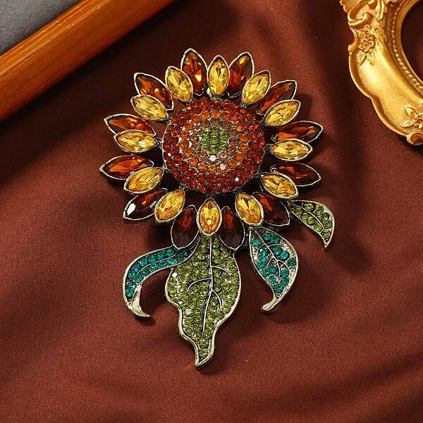 Sunflower Rhinestone Brooch Pin